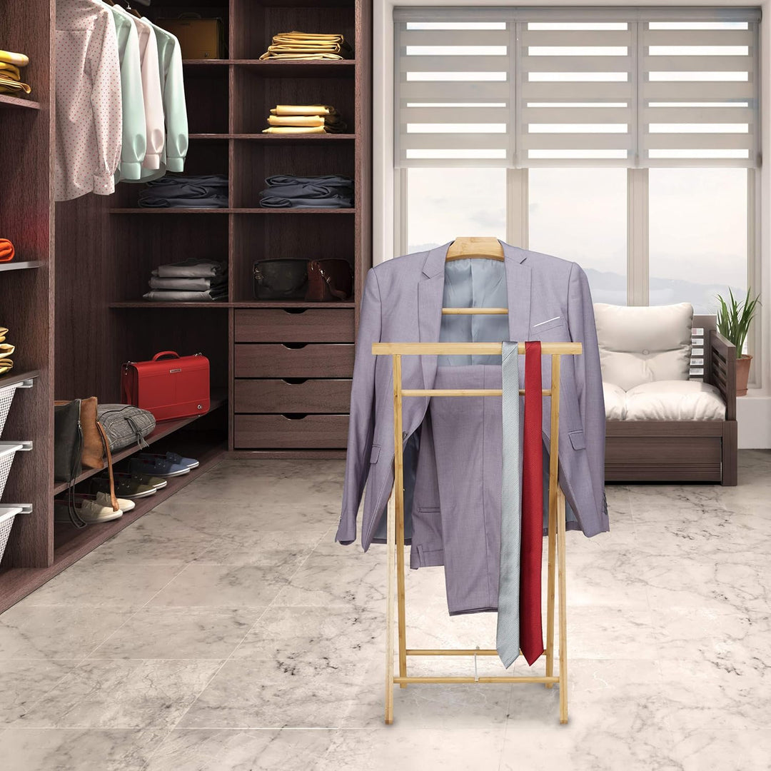 Relaxdays Stummer Diener, Bambus, klappbar, für Bad & Schlafzimmer, Herren & Damen, Herrendiener HBT