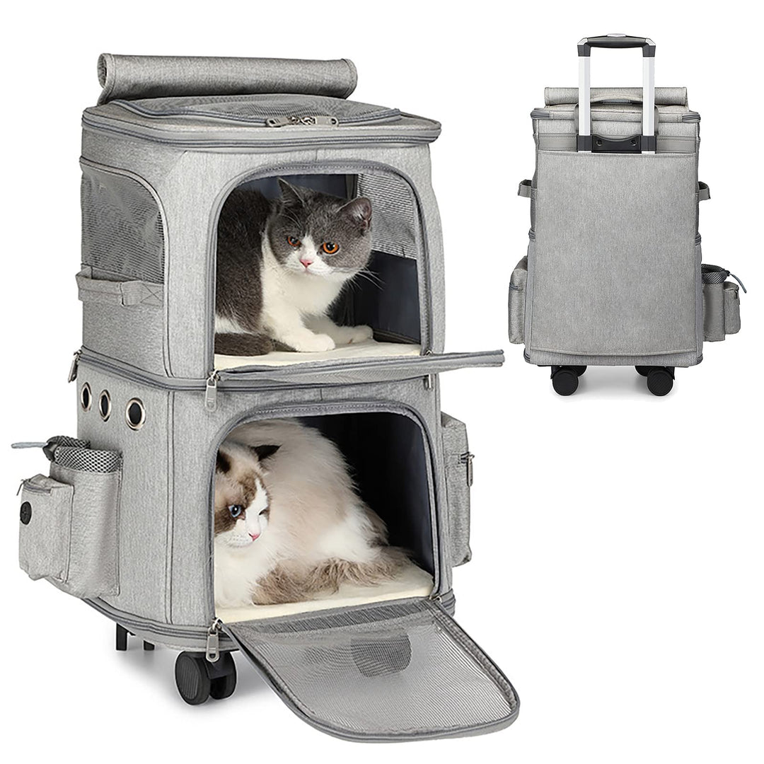 Doppelter Rucksack 2 in 1 für kleine Katzen und Hunde, Rucksack mit Rädern, Tragbare Haustier-Transp