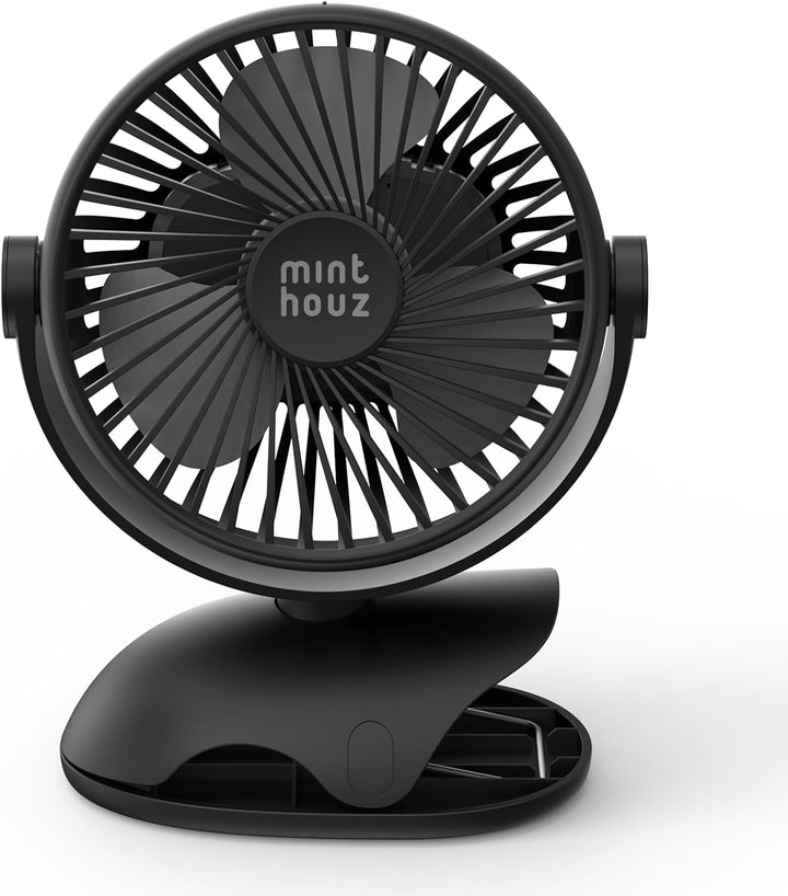 Minthouz USB-Tischventilator mit Clip | 7200mAh Ventilator Akku | 4 Geschwindigkeiten Tragbarer Mini