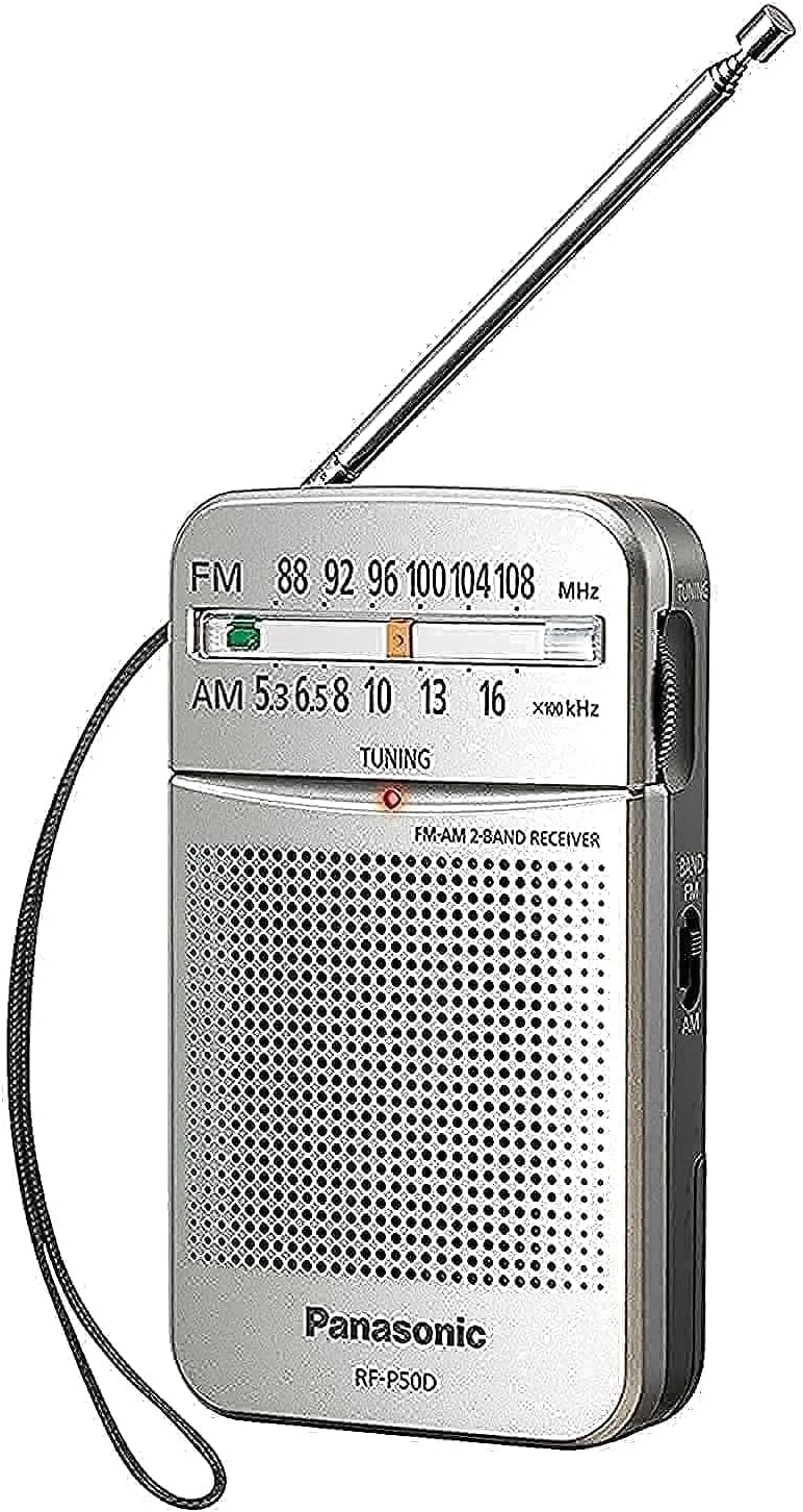 Panasonic RF-P50DEG-S Taschenradio mit Trageriemen, Batteriebetrieb Silber