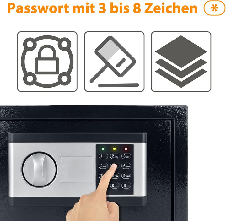 LZQ Elektronischer Safe Tresor Möbeltresor mit zahlenschloss und 2 Notschlüssel |Wandmontage möglich