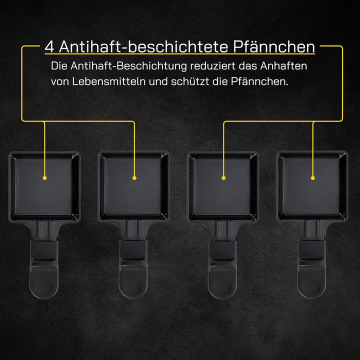 GUTFELS 4-Pfännchen-Raclette RACLETTE 4005 | Raclette Grill 4 Personen | 600 W | Antihaftbeschichtun