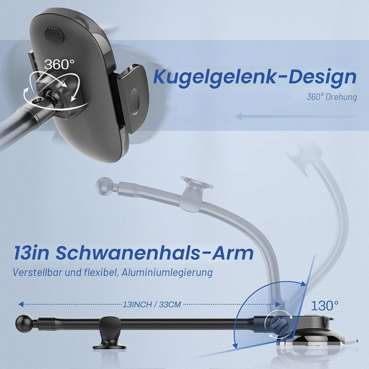 OQTIQ 13" Handyhalterung Auto Schwanenhals, Starke Saugnapf Handyhalterung für Armaturenbrett & Wind