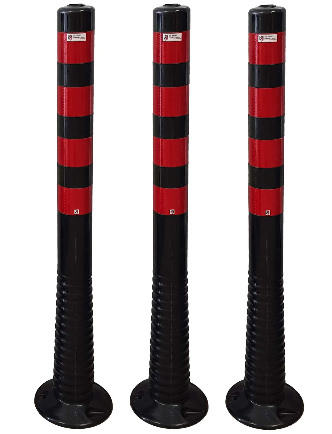 3 Stück UvV® Reflex Absperrpfosten, Poller 100 cm hoch, flexibel schwarz, reflektierend (3, Schwarz-