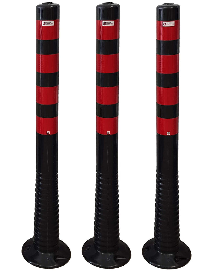 3 Stück UvV® Reflex Absperrpfosten, Poller 100 cm hoch, flexibel schwarz, reflektierend (3, Schwarz-