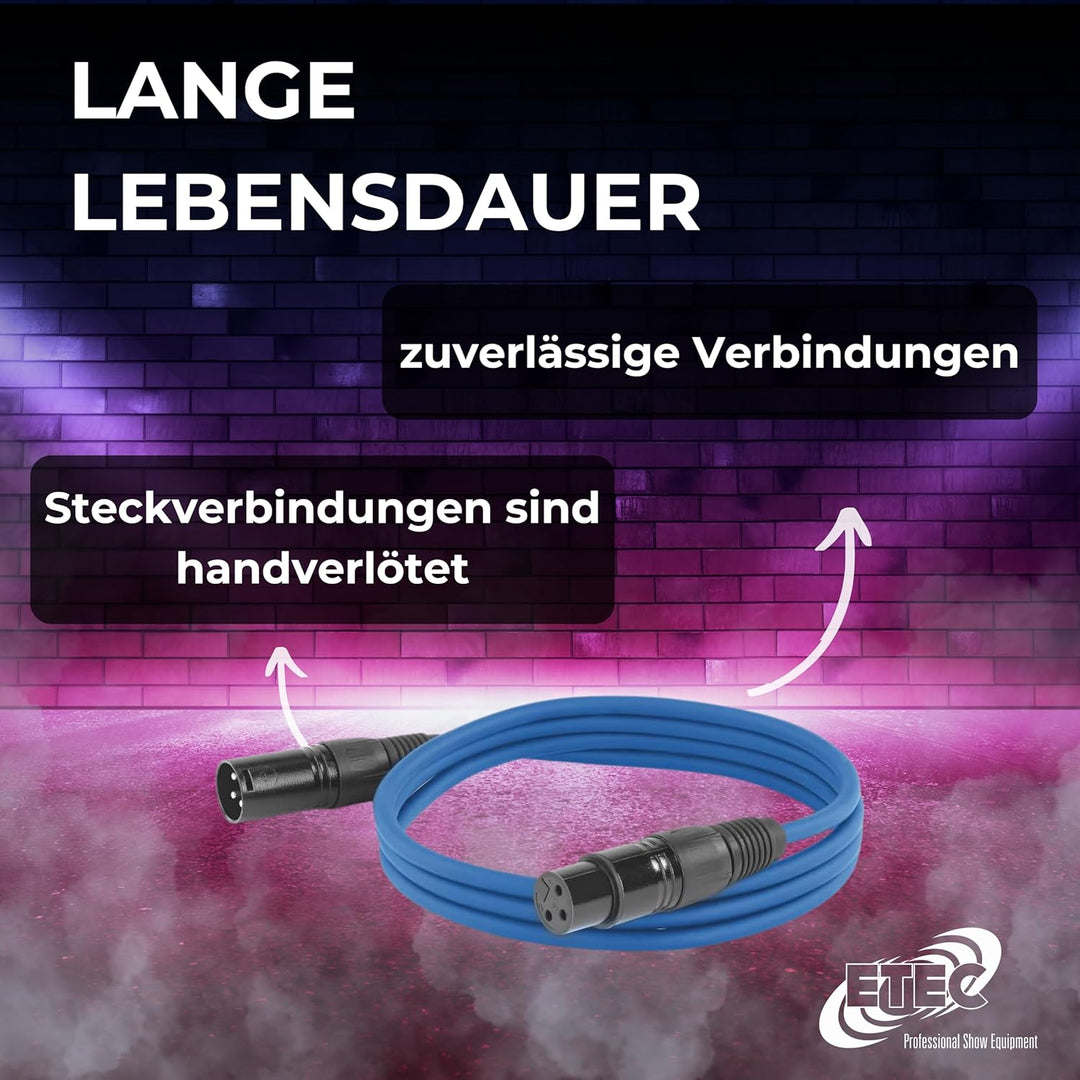 ETEC, XLR-Kabel, Mikrofon-Kabel, XLR-Stecker auf XLR-Buchse, XLR-Verbindungs-Kabel, blau, 20,0 m 20,