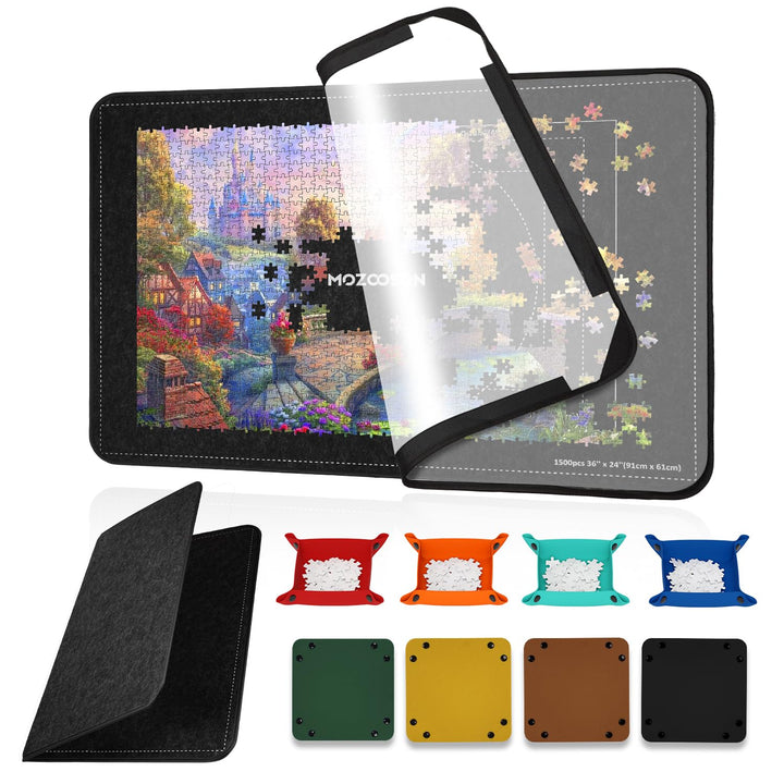 MOZOOSON Puzzlebrett 1500 Teile, Faltbares Puzzle Board mit 8 Sortierer, Tragbare Puzzlematte, Puzzl