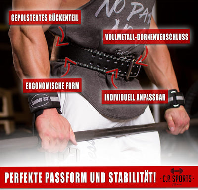 C.P.Sports Gewichthebergürtel XXS - 6XL | Trainingsgürtel aus Leder - gepolstert | Gürtel für Gewich