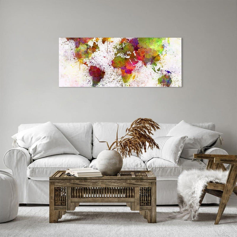 Panorama Bilder auf Leinwand 100x40cm Leinwandbild Karte Welt modern Gross Wanddeko Bild Schlafzimme