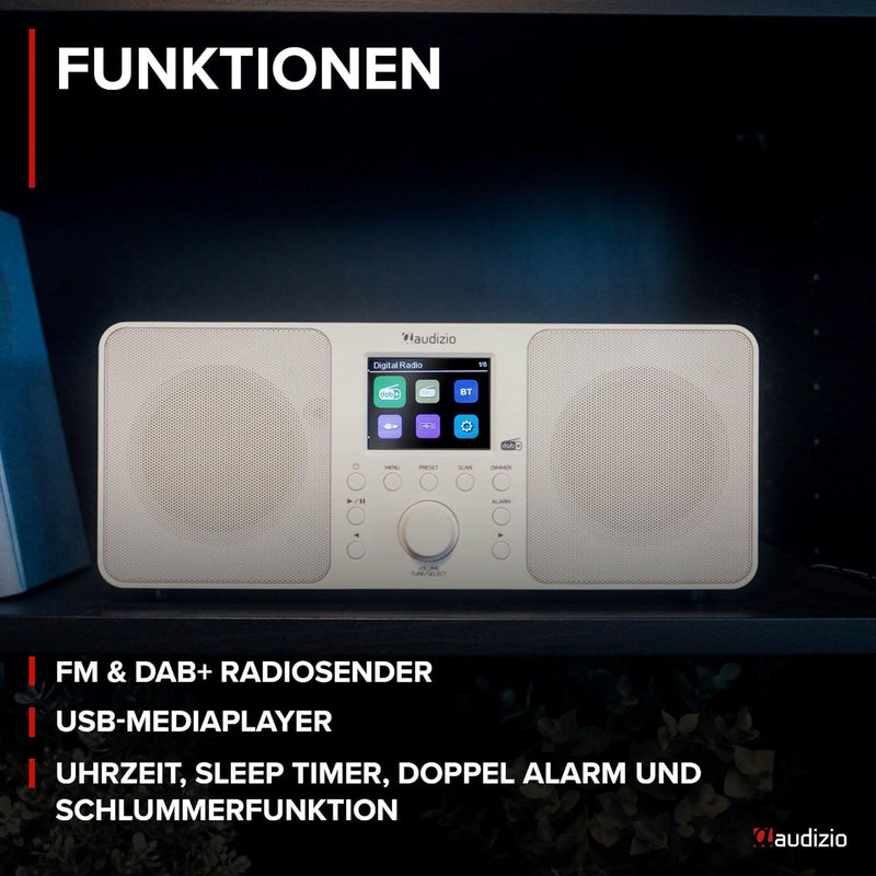 Audizio Genua DAB Radio mit Bluetooth – Stereo DAB Plus Radio mit Fernbedienung, 60 Speicherplätze,