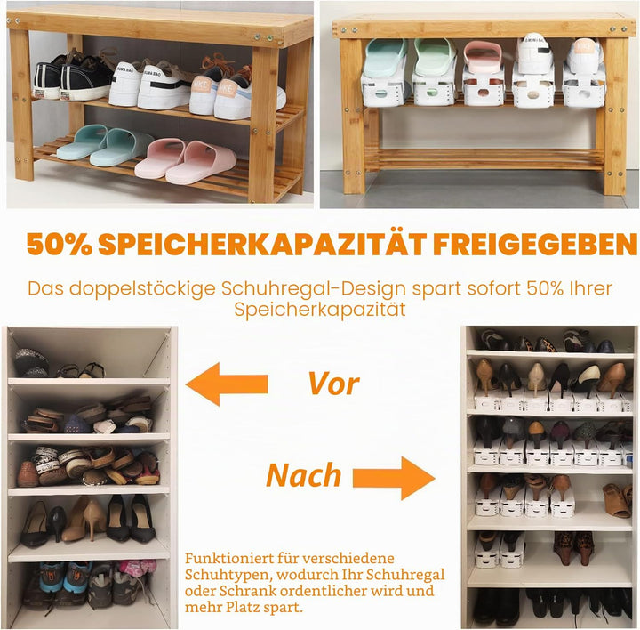 10 Stück Schuhschlitz-Organizer verstellbarer Schuhstapler, platzsparend, Doppelstock-Schuhregal, Sc