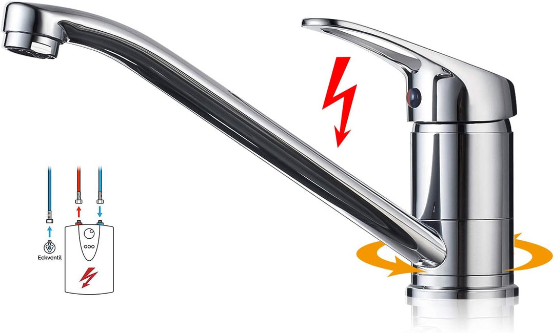 BONADE Niederdruck Armatur Küche, Wasserhahn Küche Niederdruck mit 3 Anschluessen für Boiler, 360° D