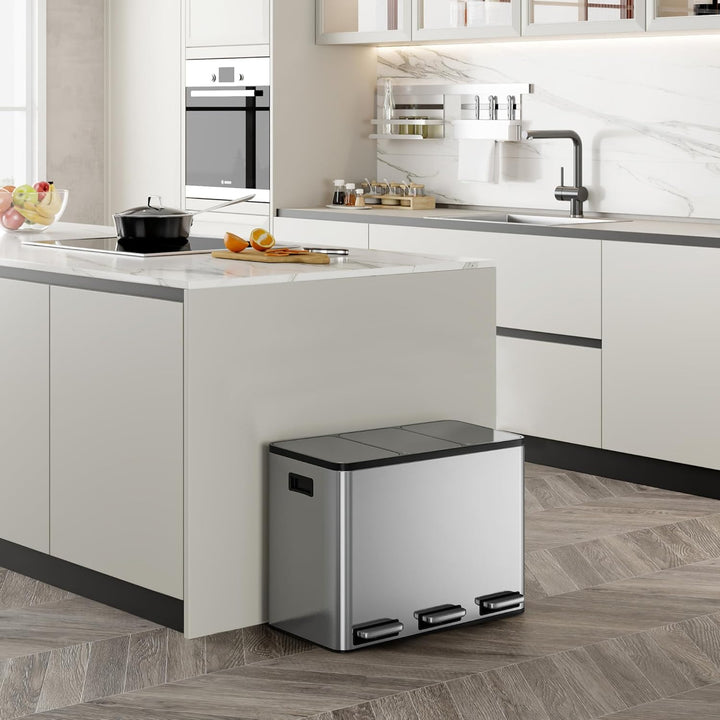 VonHaus Mülleimer Küche 3 Fächer, 45L Recycling Mülltrennsystem – Abfalleimer Biomüll, Rutschfester