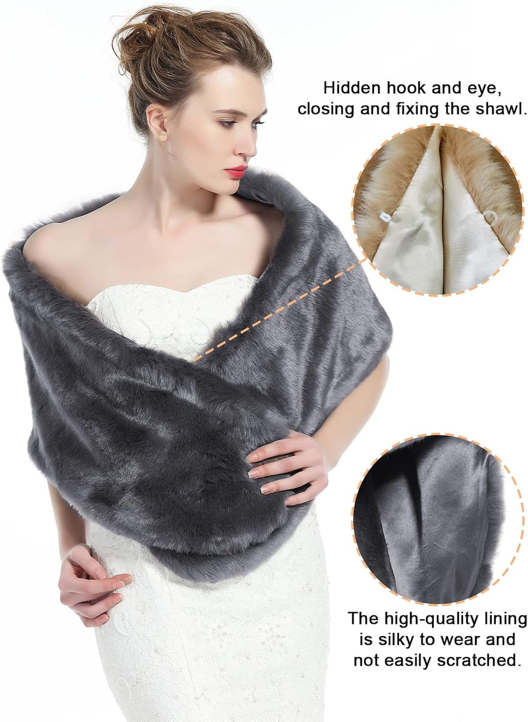 BEAUTELICATE Kunstpelz Schal Stola Damen Warm Brautjacke Brautschal Brautstola Pelz für Braut Hochze