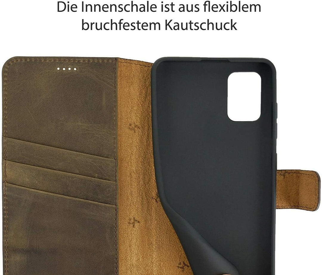 Suncase Book-Style Hülle kompatibel mit Samsung Galaxy M51 Leder Tasche (Slim-Fit) Lederhülle Handyt