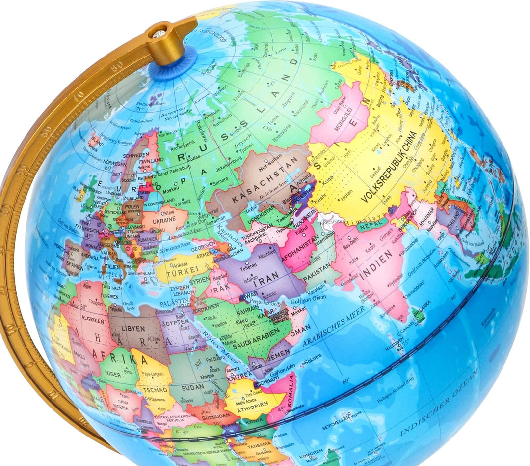 EXERZ 20cm Leuchtglobus Holzsockel - Karte auf Deutsch - Schülerglobus - Politische Karte (Tageszeit