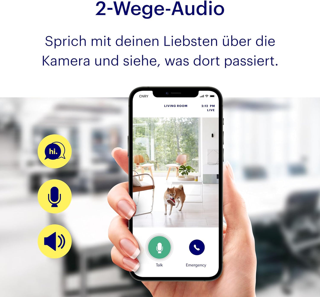 Canary View Überwachungskamera 1080p HD WiFi IP | 24/7 Live-Übertragung, Bewegungsmelder, 2-Wege-Aud