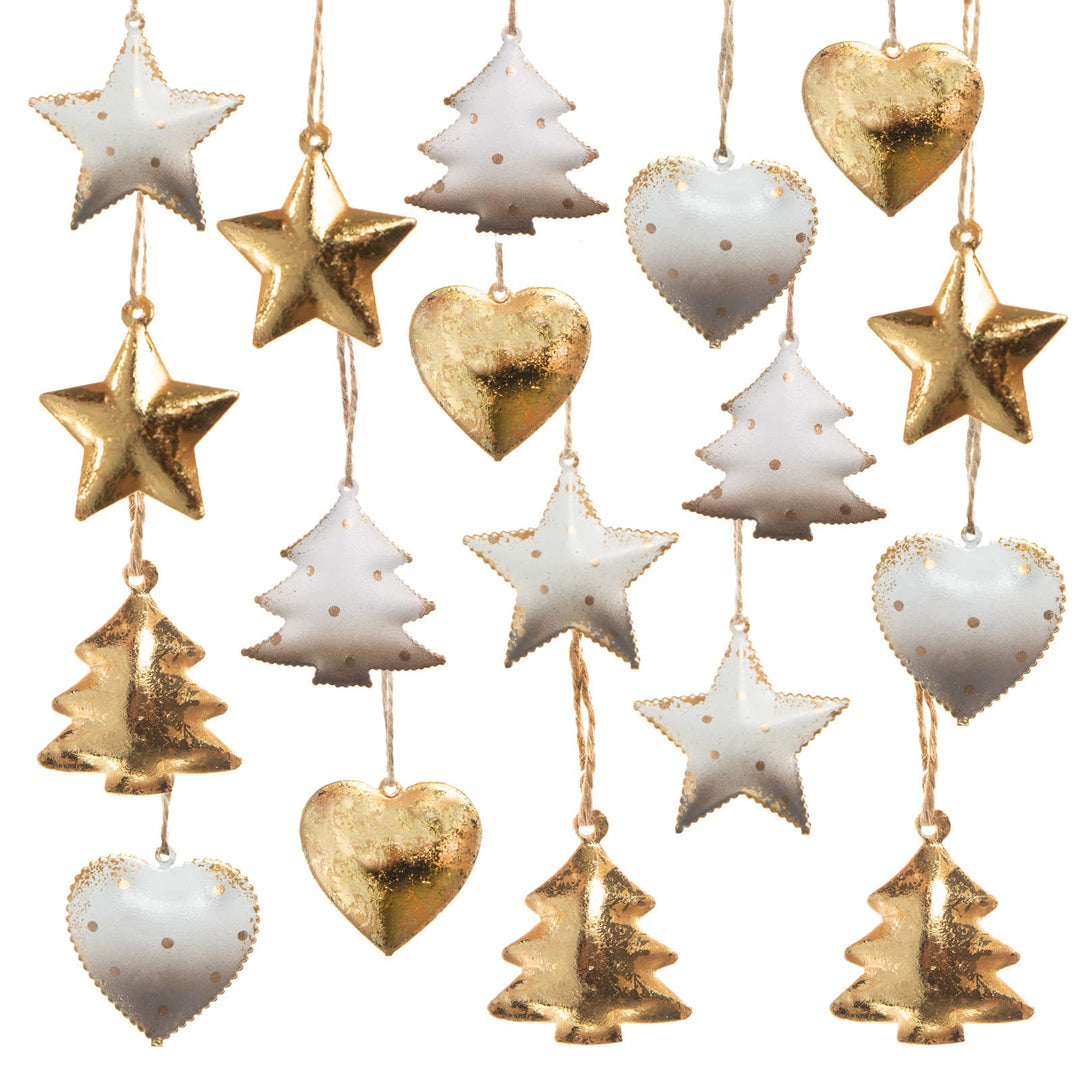 Logbuch-Verlag 18 Gold weisse Baumanhänger Weihnachten aus Metall 5 cm edel Stern Baum Herz Deko Bau