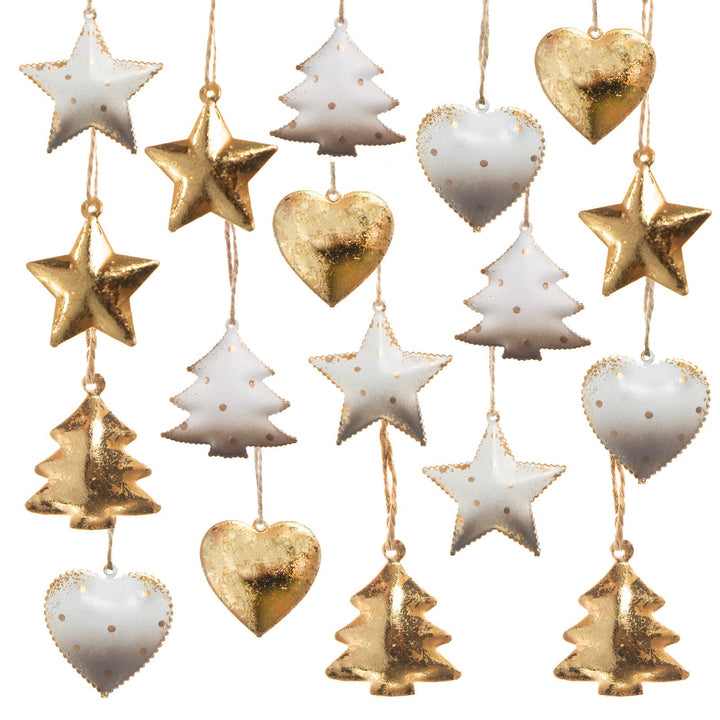 Logbuch-Verlag 18 Gold weisse Baumanhänger Weihnachten aus Metall 5 cm edel Stern Baum Herz Deko Bau