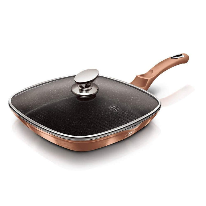 BerlingerHaus Metallic Line- Rose Gold Edition Grillpfanne mit Deckel, 28 cm, BH/1610N Rosegold Edel