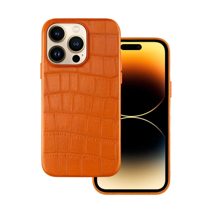 Docco Jette kompatibel mit iPhone 14 Pro Lederhülle, echtes Rindsleder hülle geprägtes Krokodilmuste
