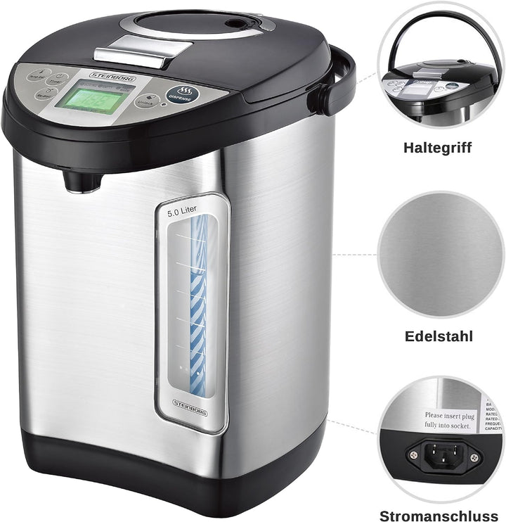 Thermopot 5 Liter | Glühweinkocher | Edelstahl Heisswasserspender | Wasserkocher | Wasserspender | D