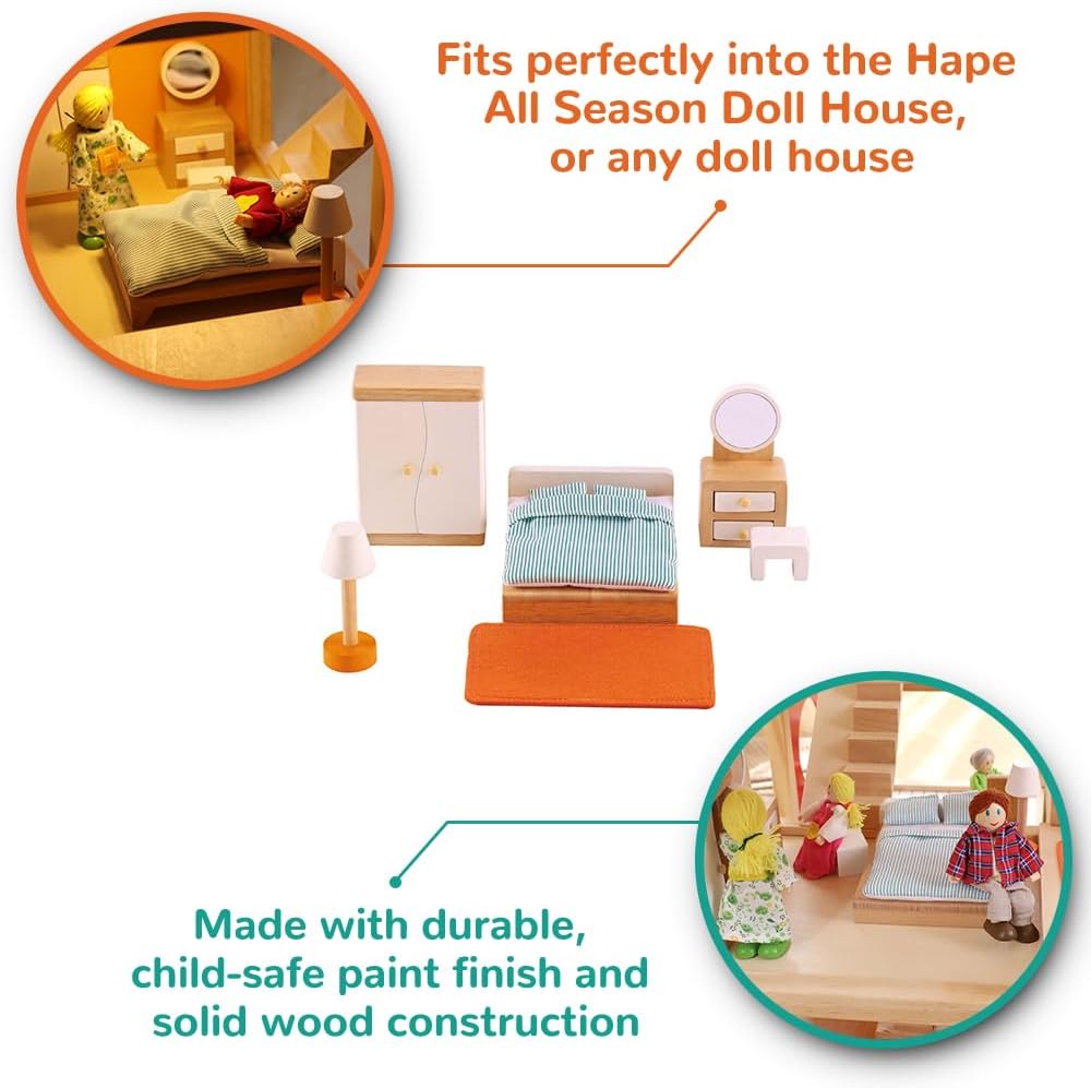 Hape Puppenhaus- Schlafzimmer, geeignet für alle vergleichbaren Puppenhäuser, geeignet ab 3 Jahren,