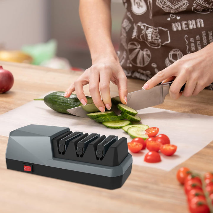Diamant Messerschleifer Elektrisch Profi, Küchenmesser Schleifer mit 3 Stufen and Diamantscheibe, Au