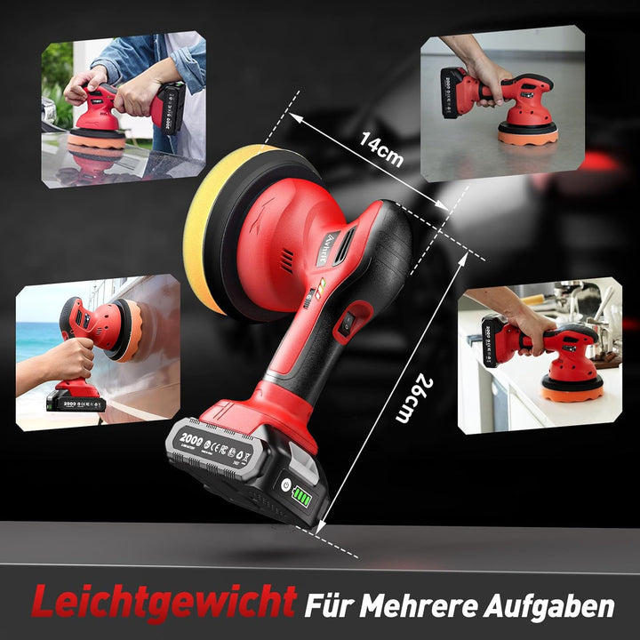 2025 Poliermaschine Auto Akku, 2x4000mAh Batterie (Bis zu 6000 U/min) Poliermaschine Auto, 6'' Autop