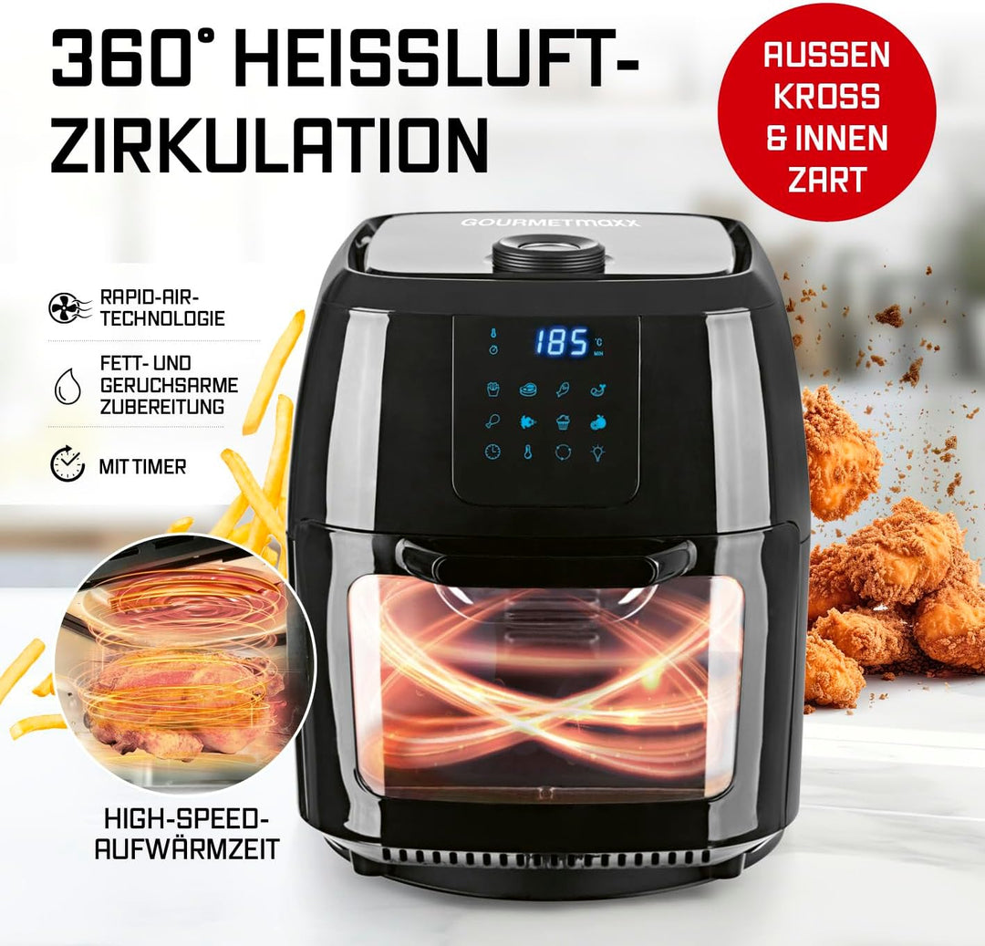 GOURMETmaxx Digitale XXL Heissluft-Fritteuse 9 Liter | Frittieren ohne Fett, Fritteuse, Ofen und Dre