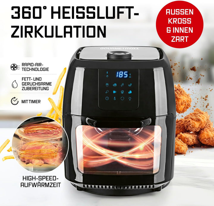 GOURMETmaxx Digitale XXL Heissluft-Fritteuse 9 Liter | Frittieren ohne Fett, Fritteuse, Ofen und Dre