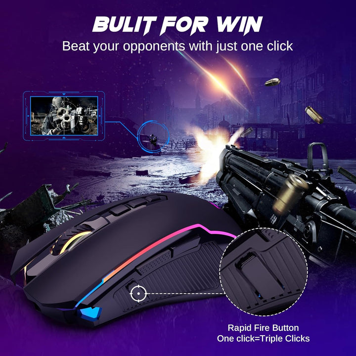 Redragon Gaming Maus Kabellose,RGB 2.4G/USB-C/Bluetooth Maus,Wiederaufladbare mit 9 Programmierbare