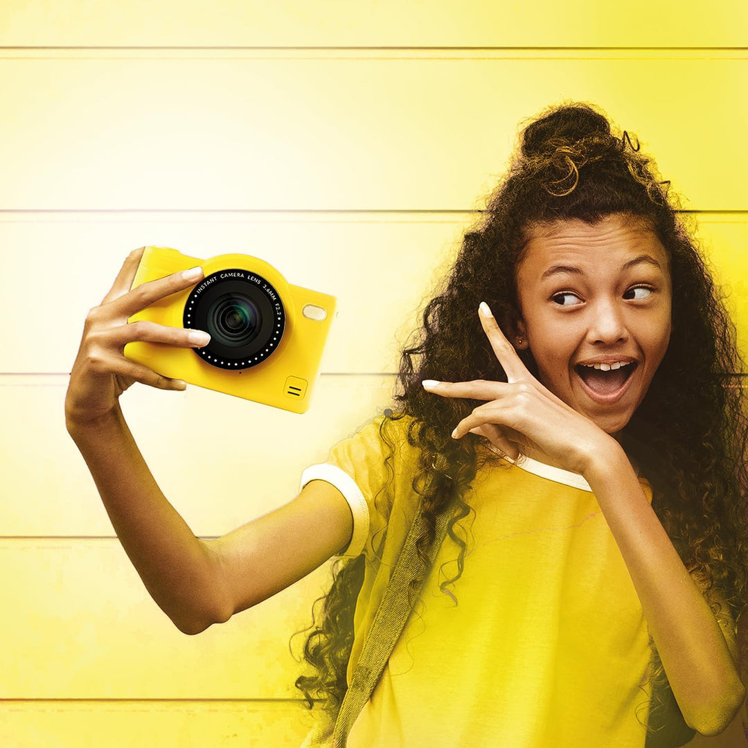 C Toys Digitalkamera für Kinder, Doppelobjektiv – kompakte Mini-Kamera Gelb mit Selfiemodus für 8 Ja