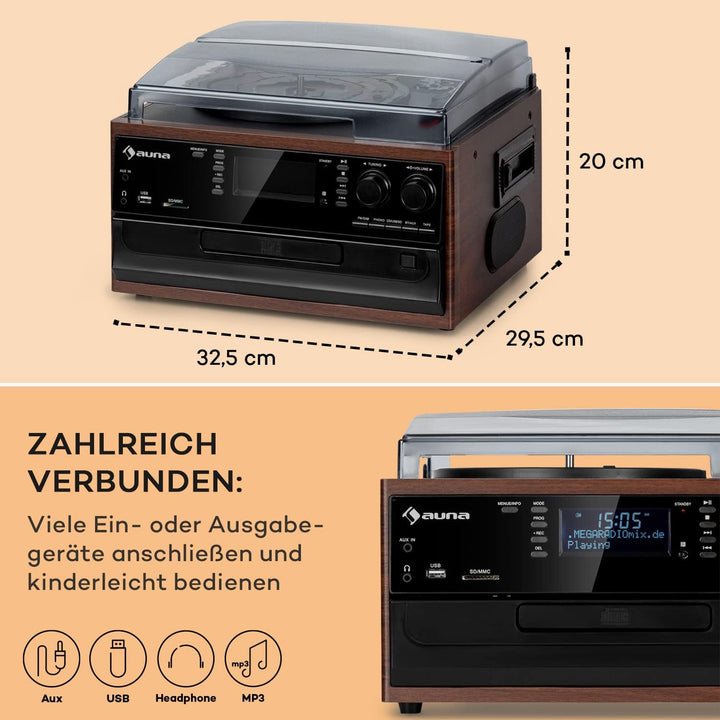 Auna Plattenspieler für Schallplatten, Plattenspieler mit Lautsprecher, CD-Player, USB & DAB Radio,