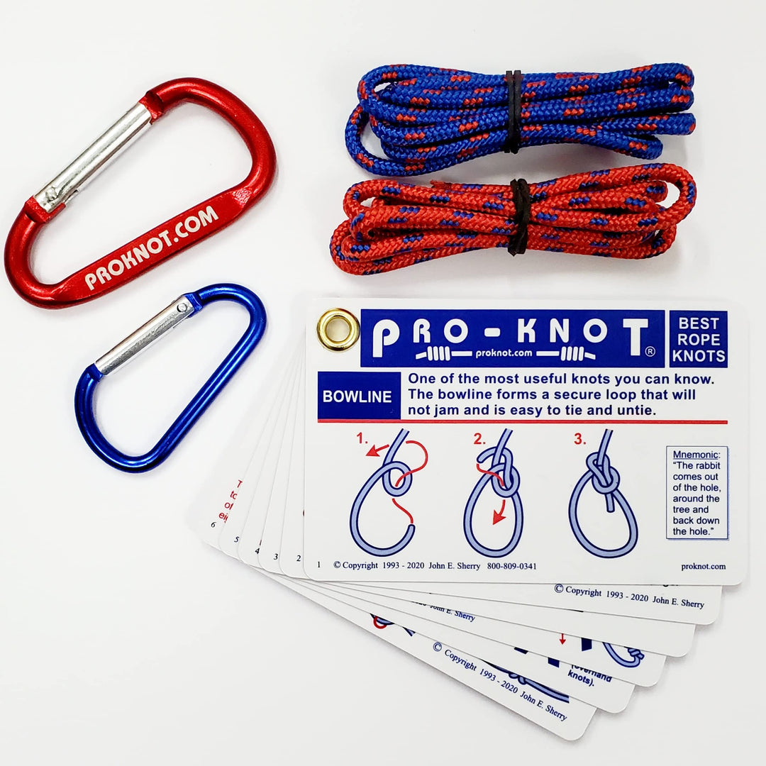 Knot Tying Kit | Pro-Knot Best Rope Knot Cards, two practice cords and a carabiner, Ringeinband