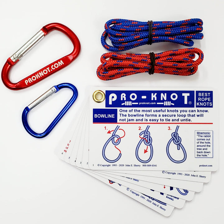Knot Tying Kit | Pro-Knot Best Rope Knot Cards, two practice cords and a carabiner, Ringeinband