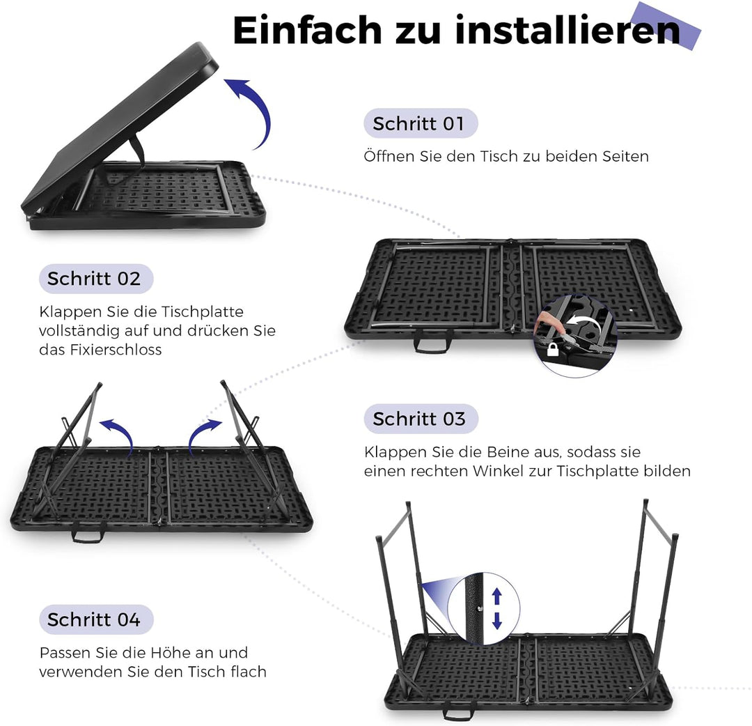 Klapptisch 120 cm tragbar, höhenverstellbar Campingtisch, Gartentisch Esstisch Partytisch klappbar f
