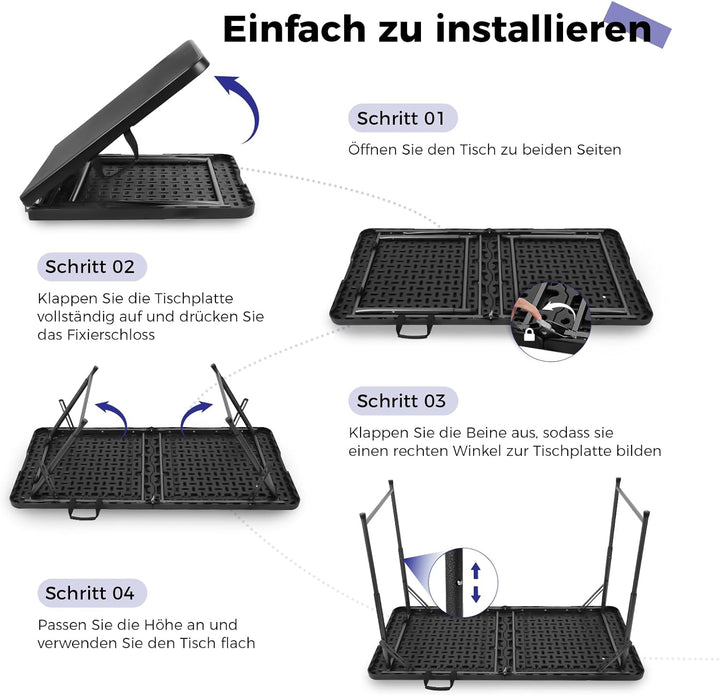 Klapptisch 120 cm tragbar, höhenverstellbar Campingtisch, Gartentisch Esstisch Partytisch klappbar f