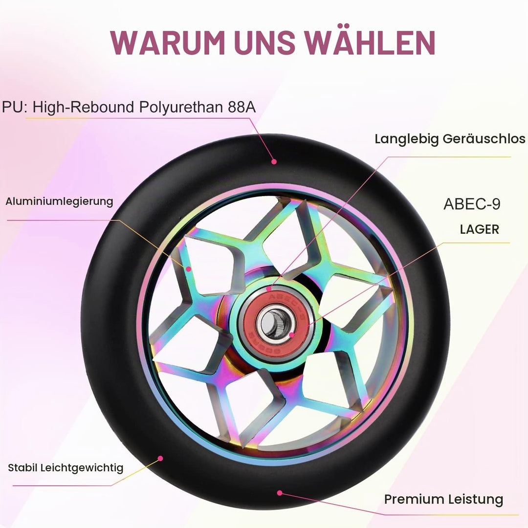 DBREAKS Stunt Scooter Rollen, 2 Stück Scooter Ersatzräder, 110mm Scooter Räder mit ABEC, 9 Kugellage