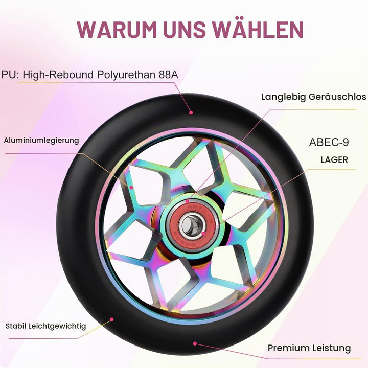 DBREAKS Stunt Scooter Rollen, 2 Stück Scooter Ersatzräder, 110mm Scooter Räder mit ABEC, 9 Kugellage