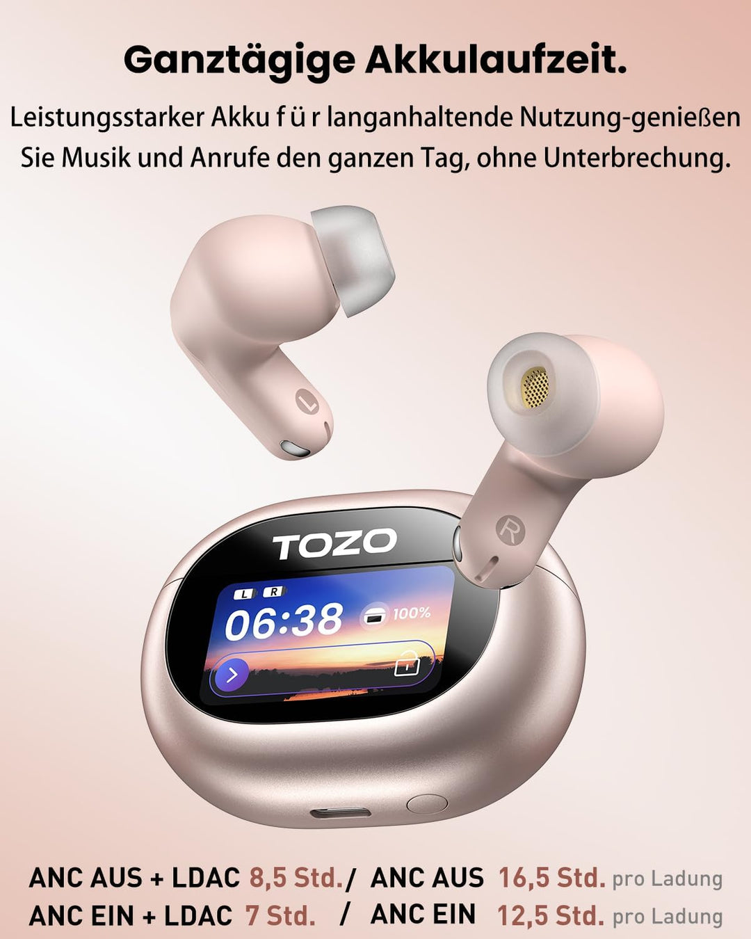 TOZO NC20 Pro Kabellose Bluetooth Kopfhörer mit Smart-Touchscreen, Adaptive Aktive Geräuschunterdrüc