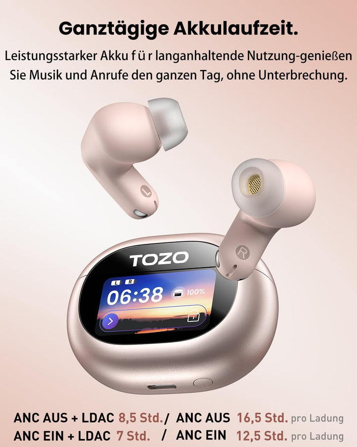 TOZO NC20 Pro Kabellose Bluetooth Kopfhörer mit Smart-Touchscreen, Adaptive Aktive Geräuschunterdrüc