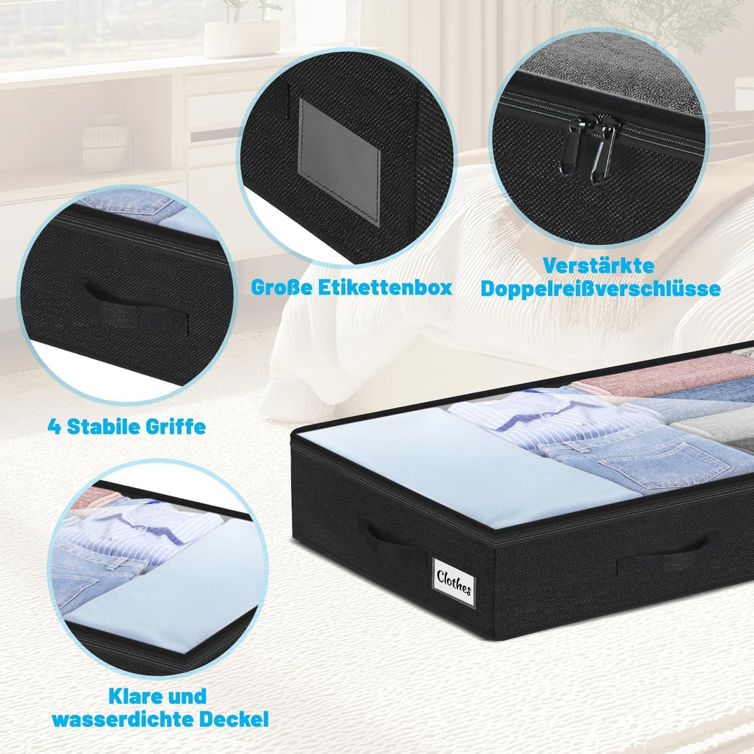 Unterbett Aufbewahrungsbox 2 Stück Unterbettkommode und klarem Deckel, 10cm hoch Kleideraufbewahrung
