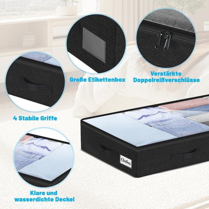 Unterbett Aufbewahrungsbox 2 Stück Unterbettkommode und klarem Deckel, 10cm hoch Kleideraufbewahrung