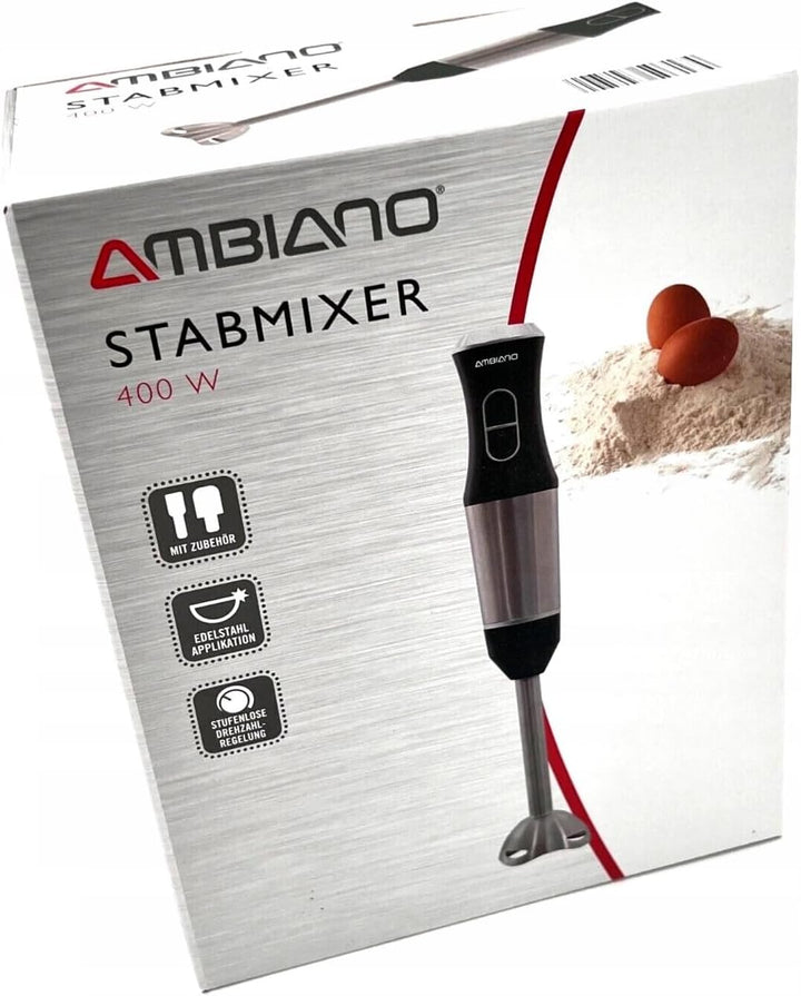 Stabmixer Edelstahl - Pürierstab elektrisch GS-Zeichen, inkl. Schneebesen & Messbecher, 400 Watt Lei