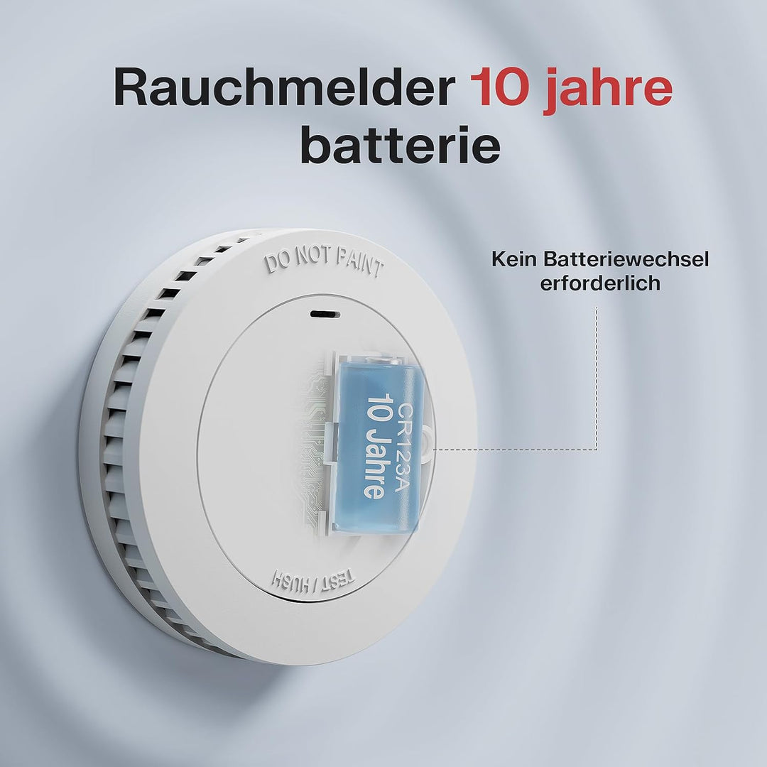 2er MINI Rauchmelder Set 10 Jahre Batterie, feuermelder ohne fehlalarme, brandmelder flach zum klebe