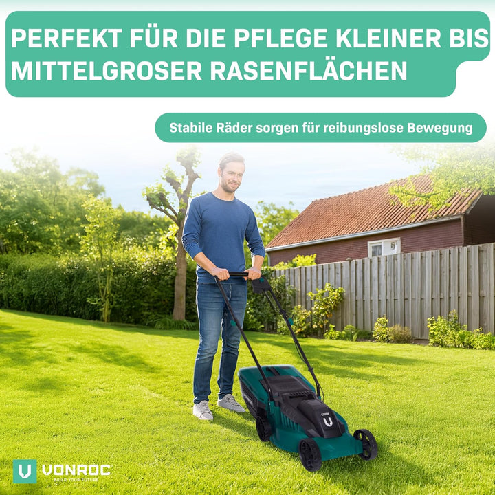 VONROC Rasenmäher Elektro mit Kabel | 1300W - 32cm Schnittbreite - einstellbare Schnitthöhe 30-70MM