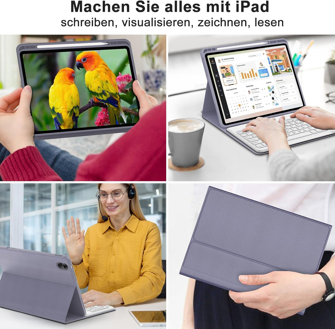 Tastatur für Redmi Pad Pro 12.1"/Xiaomi Poco Pad 2024, Lila | Hülle mit Tastatur für Xiaomi Redmi Pa