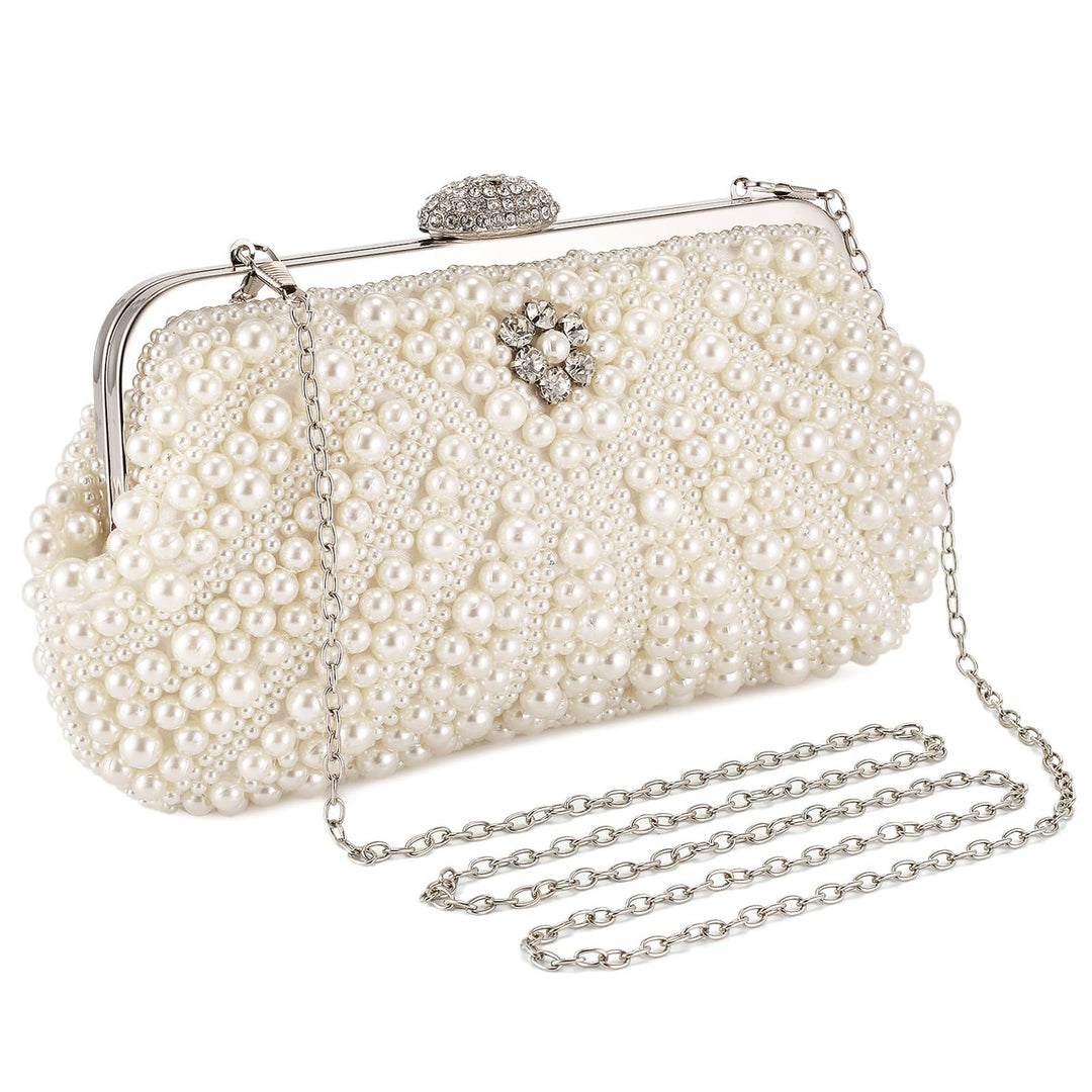 BAIGIO Damen Clutch Perlen Elegant Abendtasche Ivory Vintage Handtasche Clutch Weiss Brauttasche mit