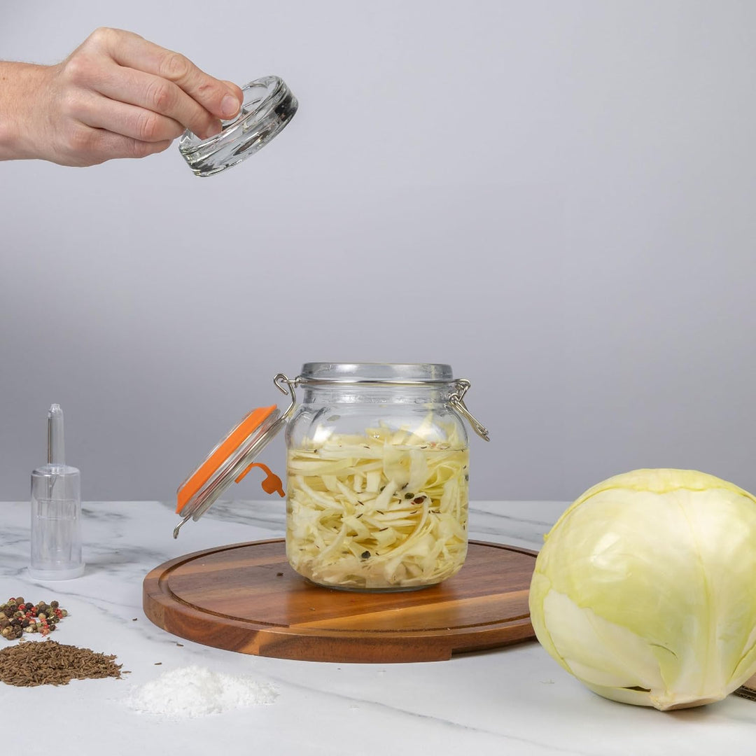 Gärglas mit Luftschleuse, 1 l, ideal für sichere Gärung, Silikondeckel und Gärgewichte, 2 Stück